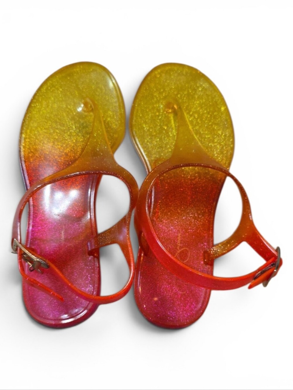 Jessica Simpson Glitter Ombre Jelly Sandals in Yellow-Orange-Pink